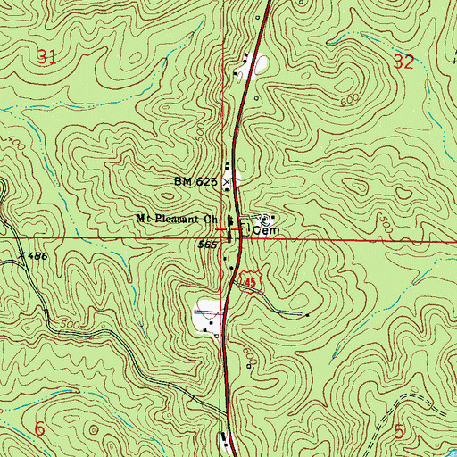 Topographic Map of Mount Pleasant School (historical), MS
