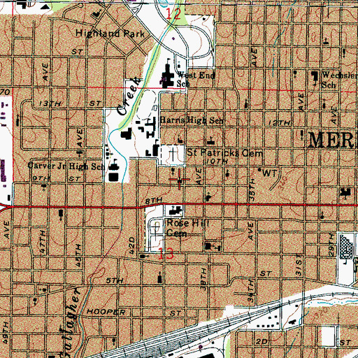 Topographic Map of Thirtyninth Avenue Church of Christ, MS