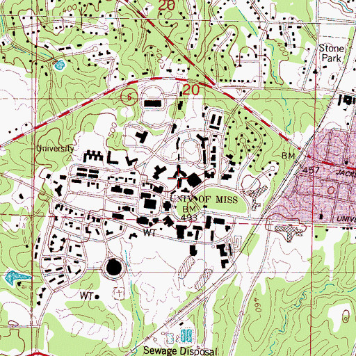 Topographic Map of University of Mississippi, MS