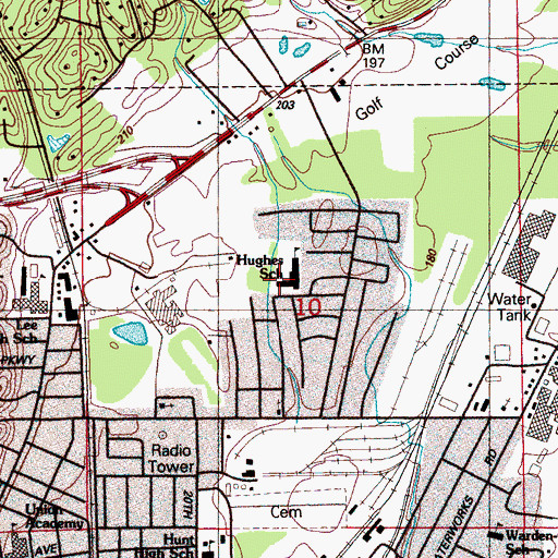 Topographic Map of Hughes Elementary School, MS