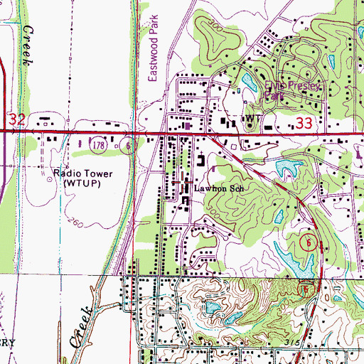 Topographic Map of Lawhon Junior High School, MS