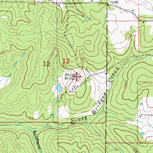 Topographic Map of Alice Mine, MO