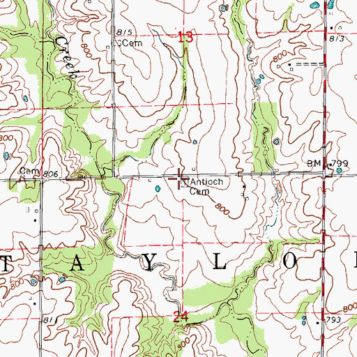 Topographic Map of Antioch Cemetery, MO