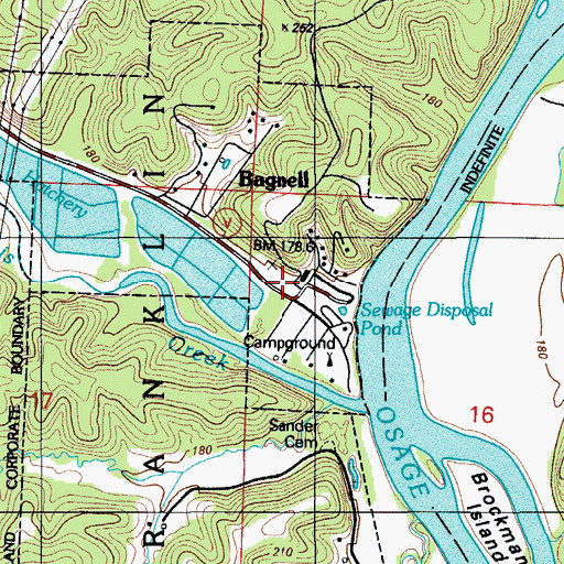 Topographic Map of Bagnell, MO