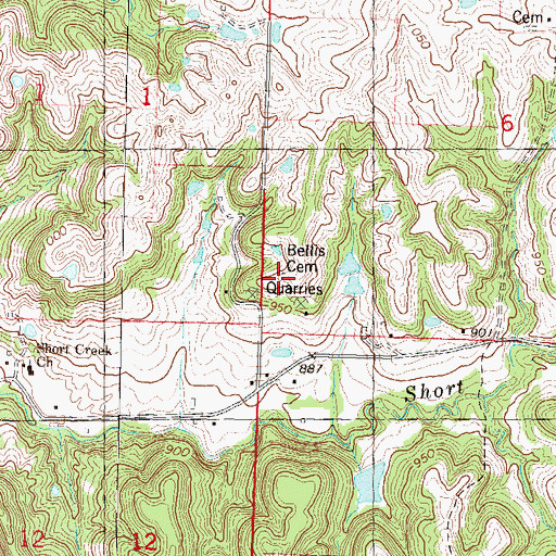 Topographic Map of Bellis Cemetery, MO