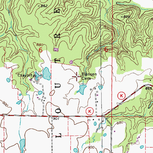 Topographic Map of Bensen Cemetery, MO