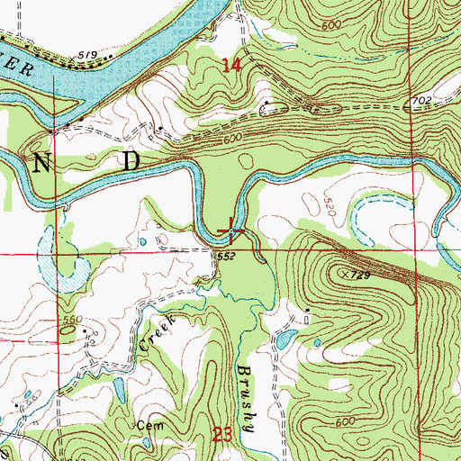 Topographic Map of Brushy Fork, MO