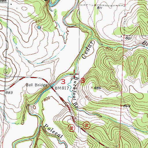 Topographic Map of Buckfoot Branch, MO