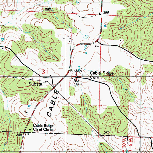 Topographic Map of Cable Ridge Cemetery, MO