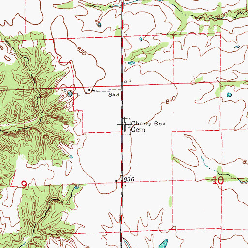 Topographic Map of Cherry Box Cemetery, MO