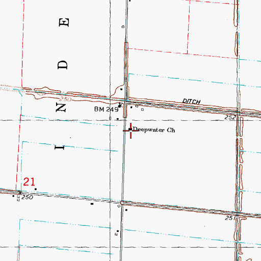 Topographic Map of Deepwater Church, MO
