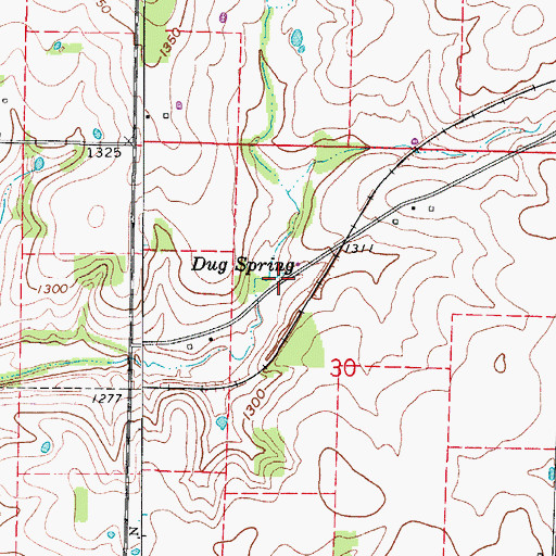 Topographic Map of Dug Spring, MO