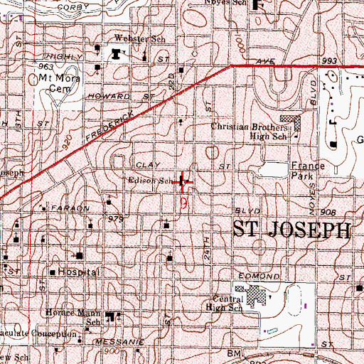 Topographic Map of Edison Elementary School, MO
