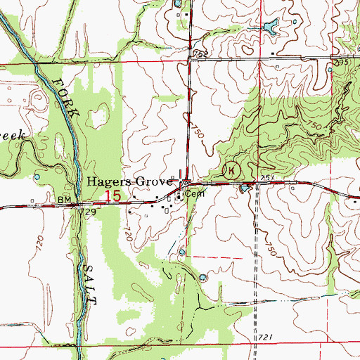 Topographic Map of Hagers Grove, MO