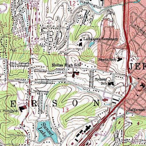 Topographic Map of Helias High School, MO