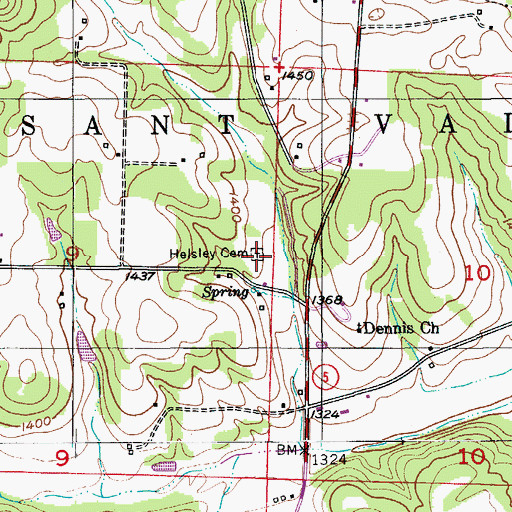 Topographic Map of Helsley Cemetery, MO