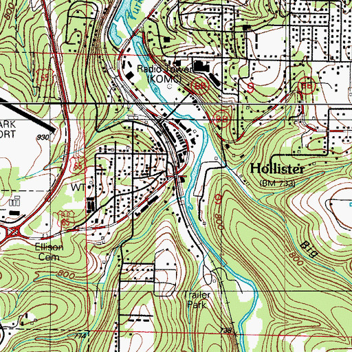 Topographic Map of Hollister, MO