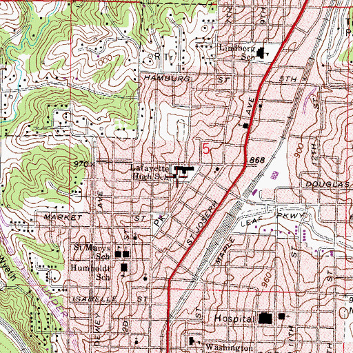 Topographic Map of Lafayette High School, MO
