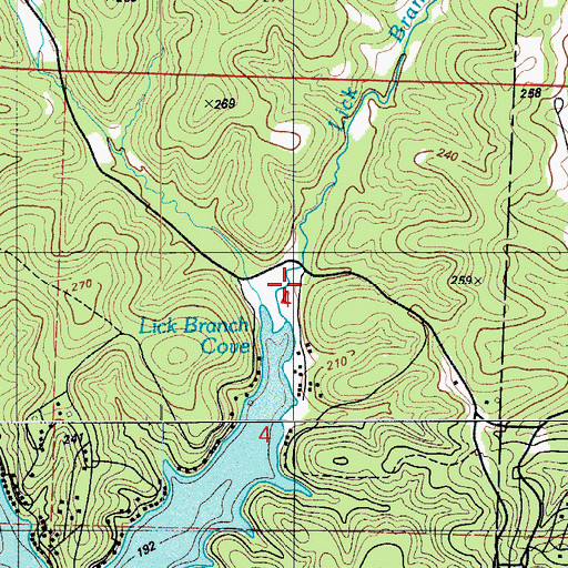 Topographic Map of Lick Branch, MO