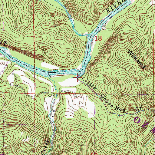 Topographic Map of Little Goose Bay Creek, MO