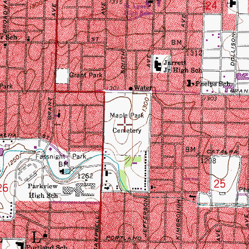 Topographic Map of Maple Park Cemetery, MO