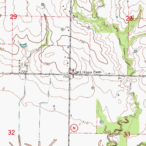 Topographic Map of Mount Hope Cemetery, MO