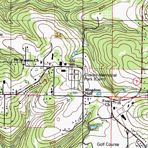 Topographic Map of Ozarks Memorial Park, MO