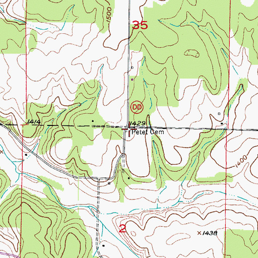 Topographic Map of Petet Cemetery, MO