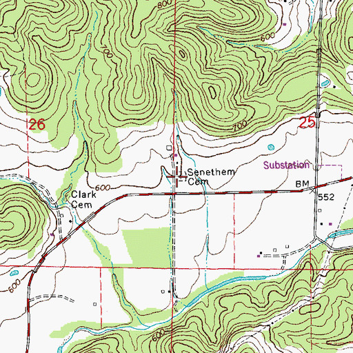Topographic Map of Senethem Cemetery, MO