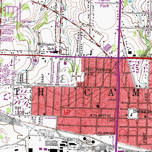 Topographic Map of Tom Watkins Park, MO