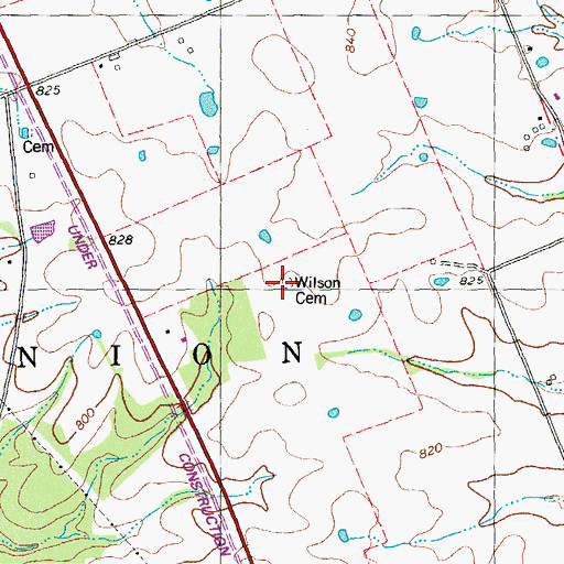 Topographic Map of Wilson Cemetery, MO