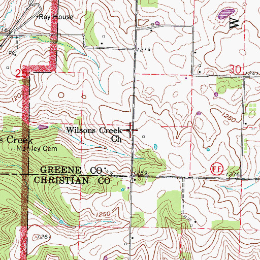 Topographic Map of Wilsons Creek Church, MO
