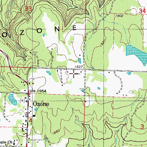Topographic Map of Oak Grove School, AR