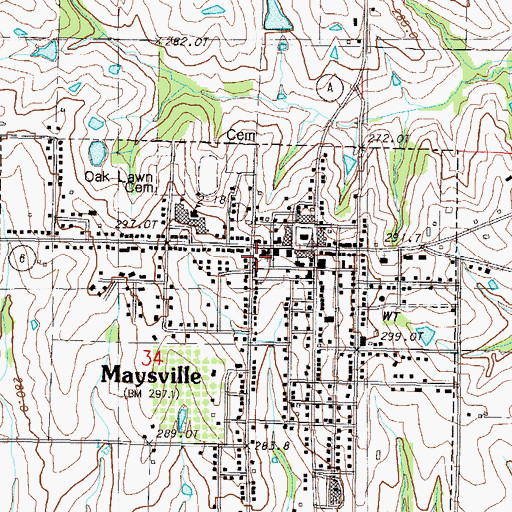 Topographic Map of Maysville, MO