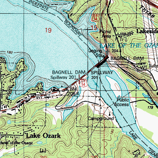 Topographic Map of Lake of the Ozarks, MO