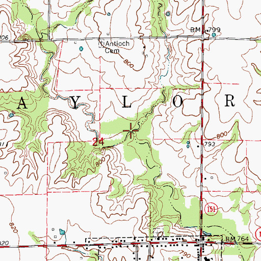 Topographic Map of Hilton Branch, MO