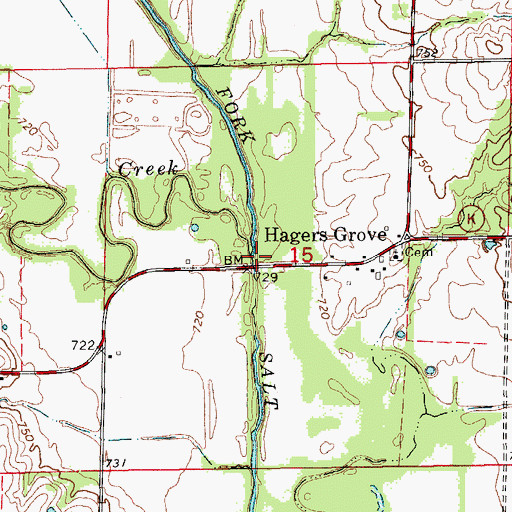 Topographic Map of Hagers Grove Mill (historical), MO