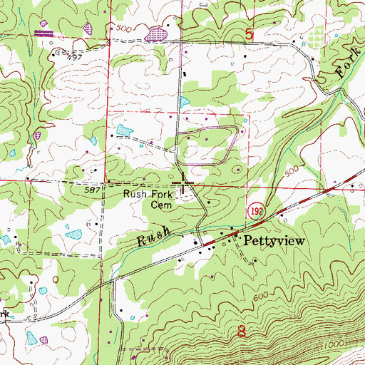 Topographic Map of Rush Fork Cemetery, AR