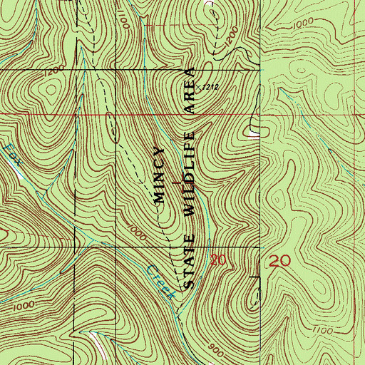 Topographic Map of Mincy Wildlife Area, MO