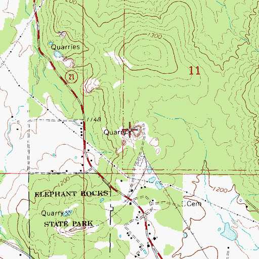 Topographic Map of Syenite Granite Companys Quarry, MO