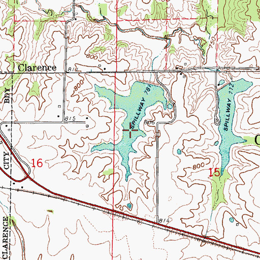 Topographic Map of Clarence Lake, MO