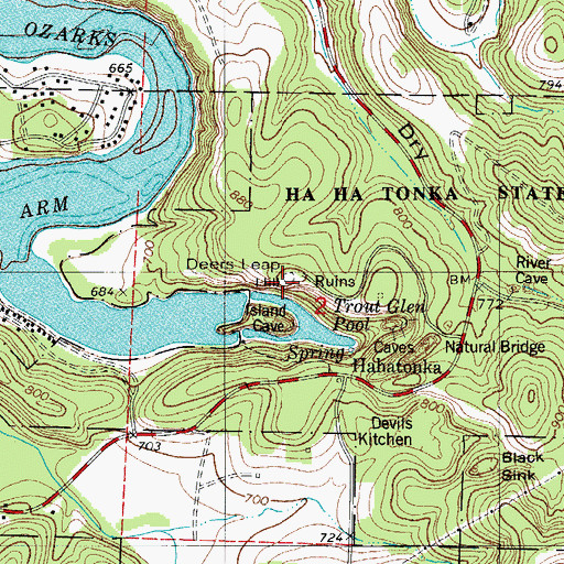 Topographic Map of Deers Leap Hill, MO