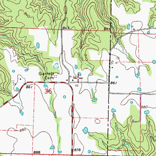 Topographic Map of Garrett (historical), MO