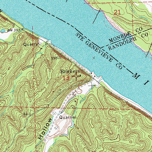 Topographic Map of Brickeys, MO
