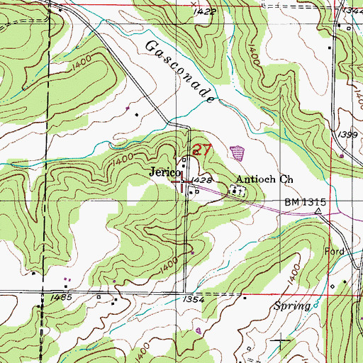 Topographic Map of Jerico, MO