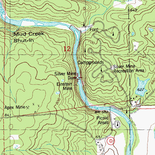 Topographic Map of Silver Mine Dam, MO
