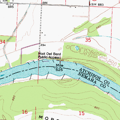 Topographic Map of Hoot Owl Bend Public Access, MO