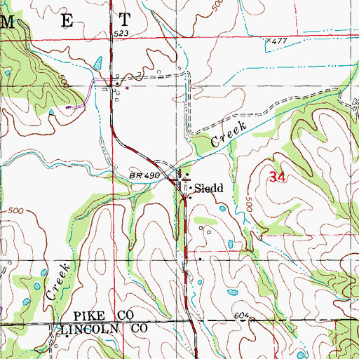 Topographic Map of Sledd School (historical), MO