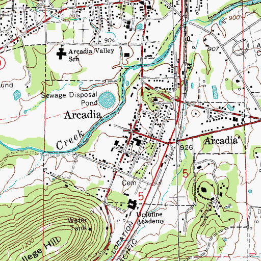 Topographic Map of Arcadia, MO