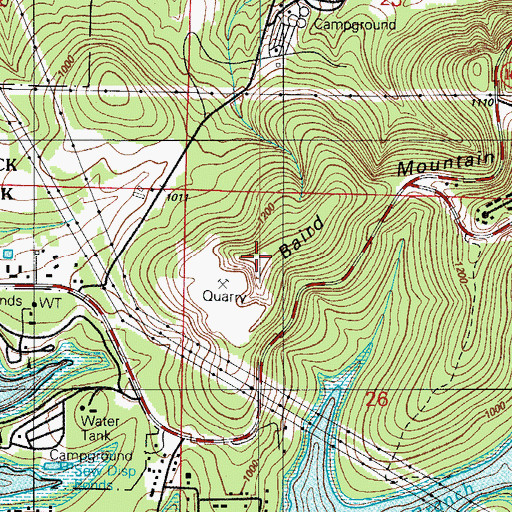 Topographic Map of Baird Mountain, MO